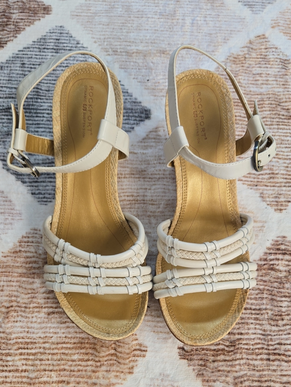 Rockport Cream Braided-Strap Wedge Sandals